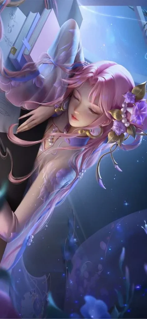 Hình Cửu Vĩ Yêu Hồ dạng đi chơi, phụ kiện đáng yêu, bố cục sáng, nhìn nhẹ mắt