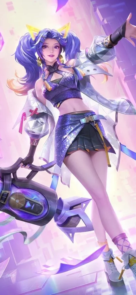 Hình nền anime Annette tông xanh biển, nền trơn, tóc bay nhẹ, cảm giác mát mắt.