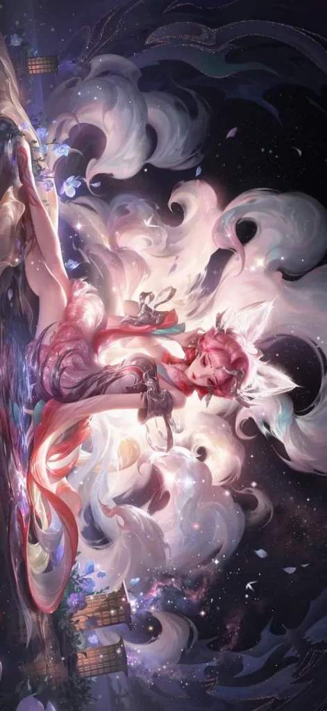 Elandorr xoay bướm, hạt bụi sáng bay, nền mờ sâu, màu chủ đạo xanh tím rất nghệ.