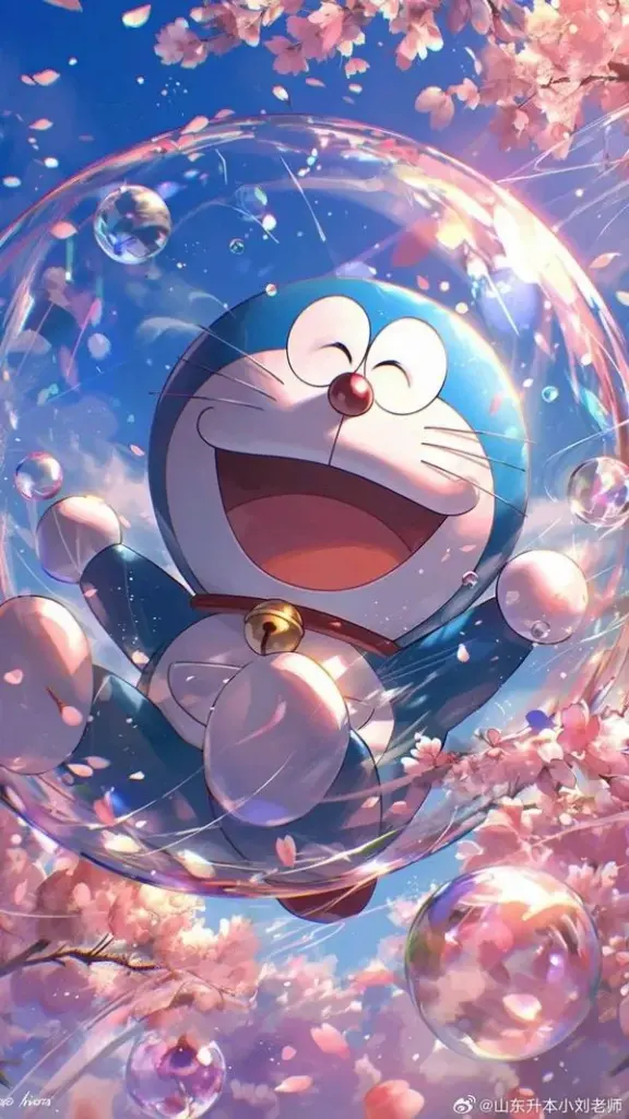 Bong bóng tím hồng phản quang trong ảnh Doraemon phong cách 3D, hợp tải ảnh làm avatar nổi bật.