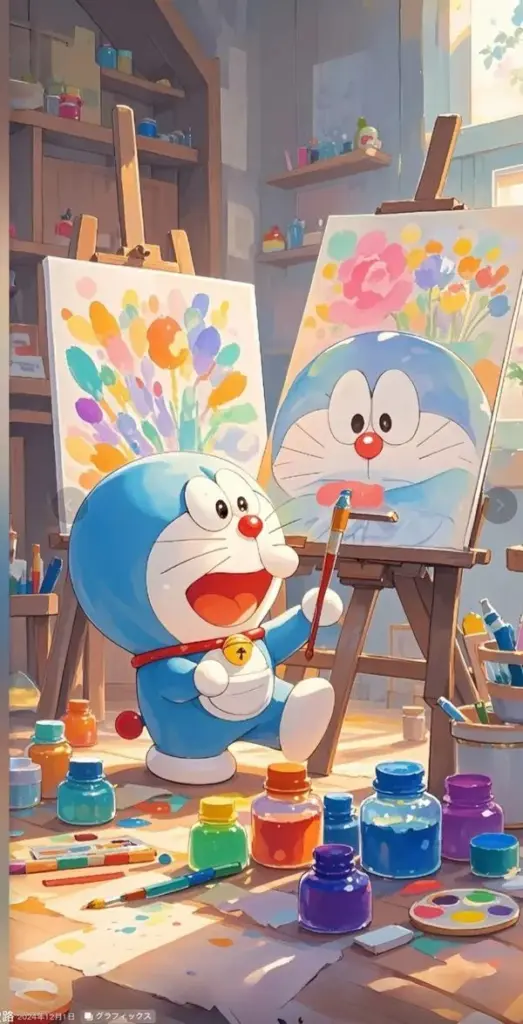 Giá vẽ đầy màu sắc trong Doraemon mô phỏng chân thực, ai thích anime cũng muốn tải ảnh.