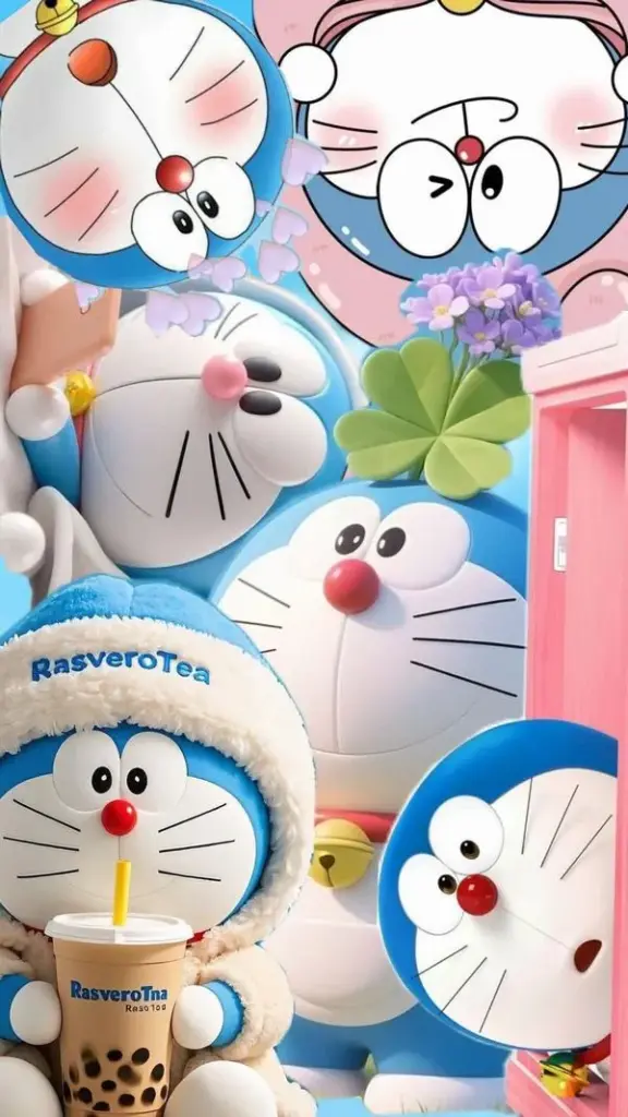 Nhiều gương mặt đáng yêu trong ảnh Doraemon phong cách 3D, hợp avatar nhóm, nhìn vui và sáng.