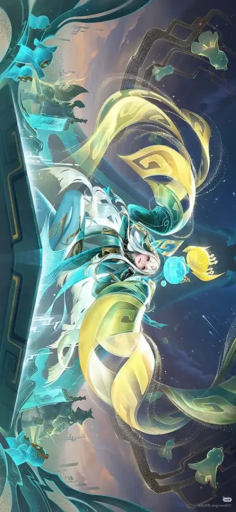 Ảnh Lauriel nền xanh lạnh, hiệu ứng phép loang nhẹ, bố cục thoáng, dùng làm avatar đẹp