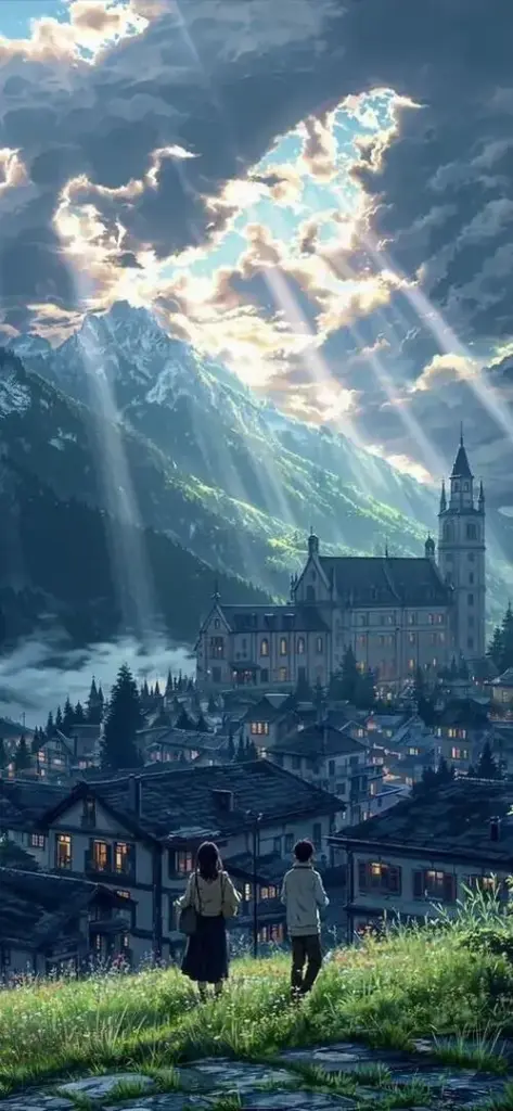 Ngôi làng nhỏ nằm dưới dãy núi phủ tuyết, những mái nhà tối và tầng mây sáng phía trên khiến phong cảnh này chốt lại bộ ảnh bằng một cảm giác rất yên