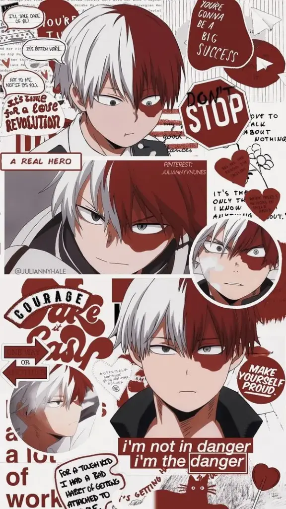 Ảnh Shoto Todoroki chibi nhiều khung, biểu cảm ít nói, màu trắng đỏ nổi bật dễ nhận.