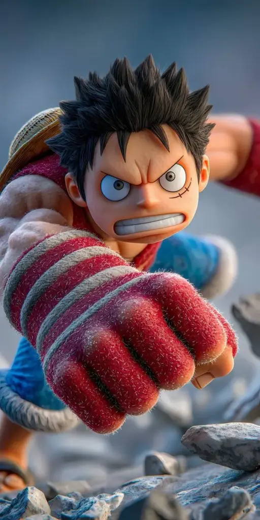 Cậu bé võ sĩ phong cách anime, găng tay đỏ nổi bật, ánh sáng lạnh và bố cục cận cảnh mạnh.