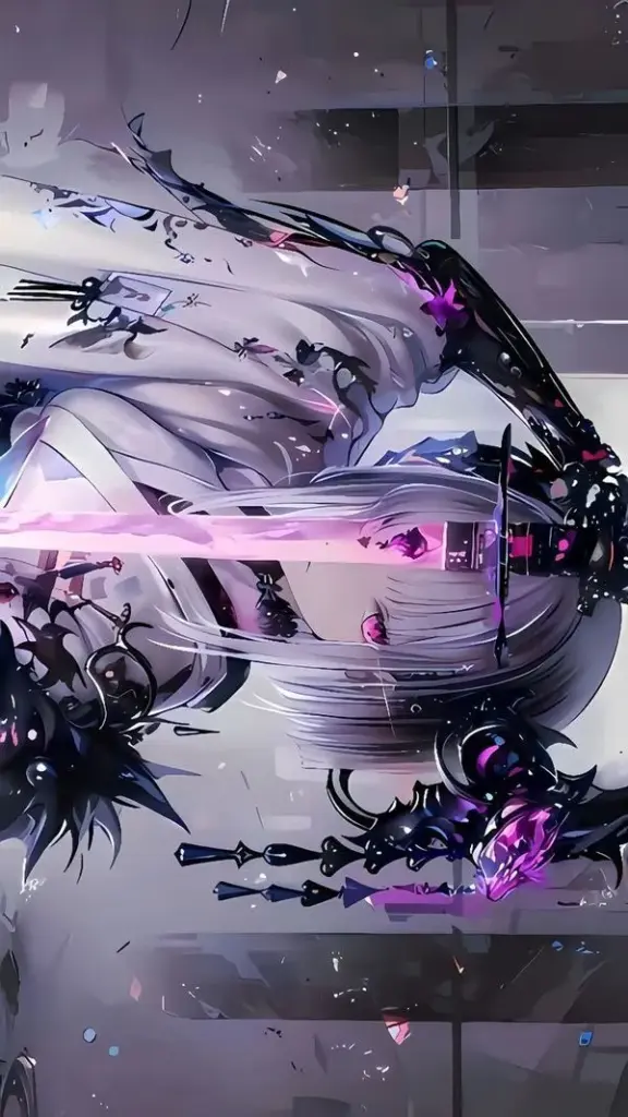 Phi thuyền tương lai bay qua không gian, tia sáng tím và bụi sao, bố cục đường chéo mạnh.