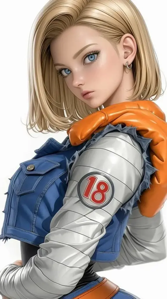 Ảnh nền nữ chiến binh tóc vàng kiểu hiện đại, chất liệu áo khoác rõ, nền tối giúp chủ thể bật.