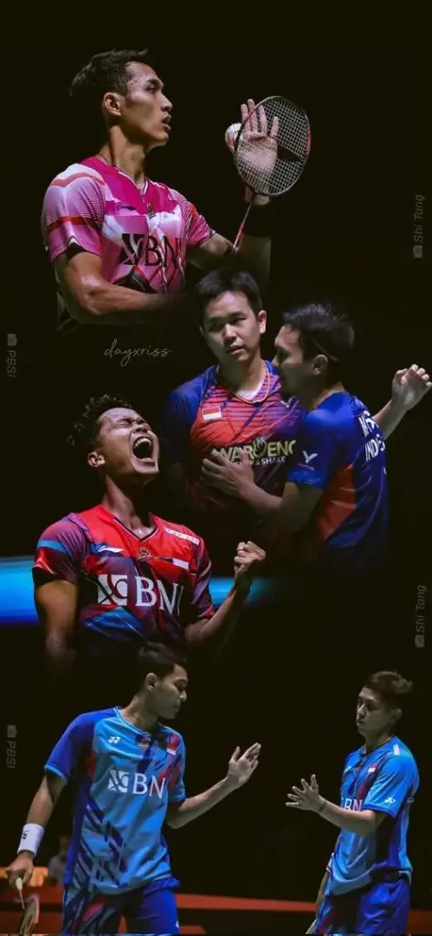 Tay vợt trong trang phục thi đấu hồng đen đang tung người đánh cầu với những vệt sáng bao quanh thể hiện sự linh hoạt và sức mạnh bùng nổ.