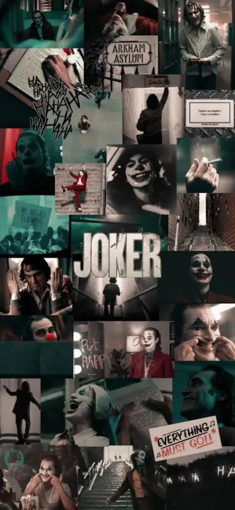 Bố cục dạng lưới gom nhiều khoảnh khắc của Joker trên nền tối, từ chân dung đến cảnh phim nhỏ, tạo cảm giác như một bảng tư liệu đẹp dành cho người mê nhân vật này