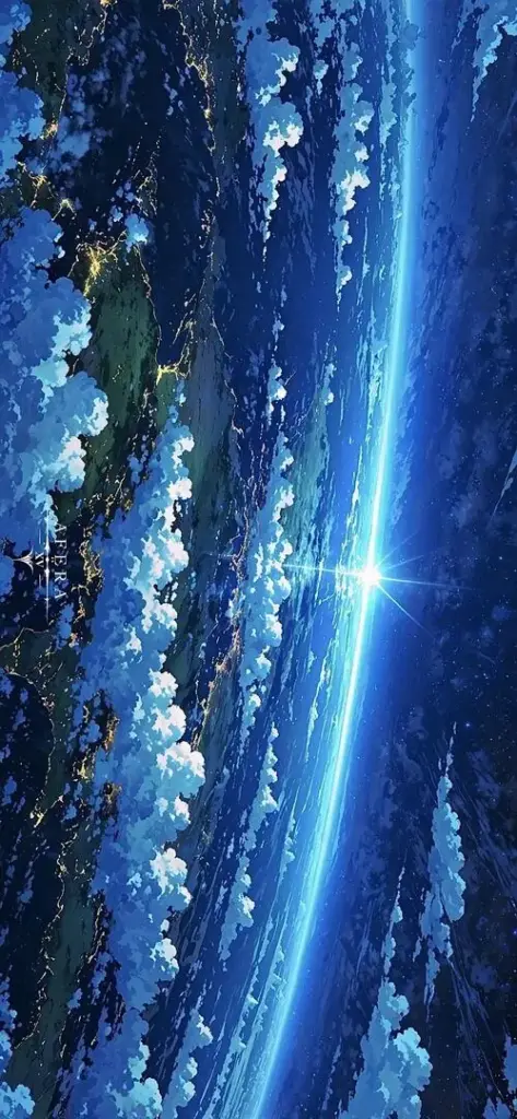 Dải sao xanh tím quét cong qua bầu trời đêm, ánh sáng dày đặc như sông ngân hà khiến khung cảnh vũ trụ này hợp kiểu hình nền phong cảnh Ultra HD