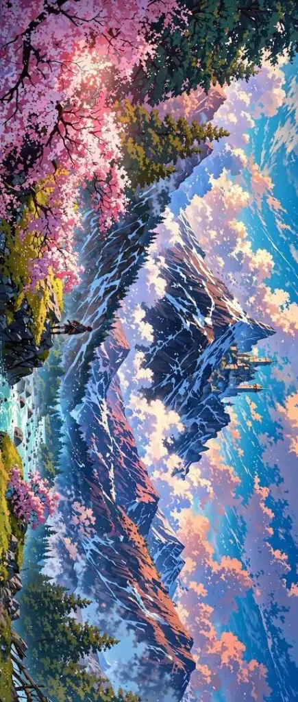 Dải ngân hà xoáy sáng giữa mây tím hồng và núi xa, sắc màu chuyển mạnh từ lạnh sang ấm khiến hình nền phong cảnh này nổi bật theo kiểu 4K rất cuốn