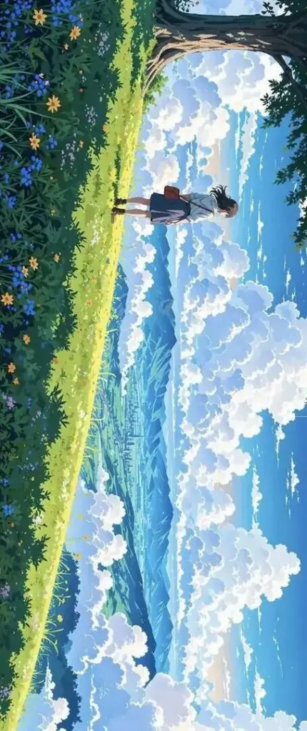 Con hẻm nhỏ rực cam đỏ dưới tán lá mùa thu, chiếc đèn tròn và mái nhà tối màu làm khung cảnh này vừa ấm vừa có chút dễ thương theo kiểu anime