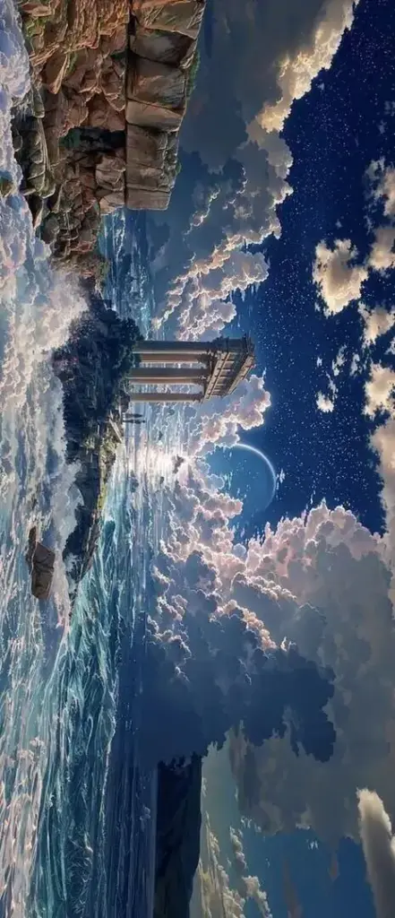 Nhà ga nhỏ với mái xanh nằm cạnh đường ray, phía sau là bầu trời rực trong và hàng mây trắng khiến bối cảnh quen thuộc này nhìn rất sạch và dễ chịu