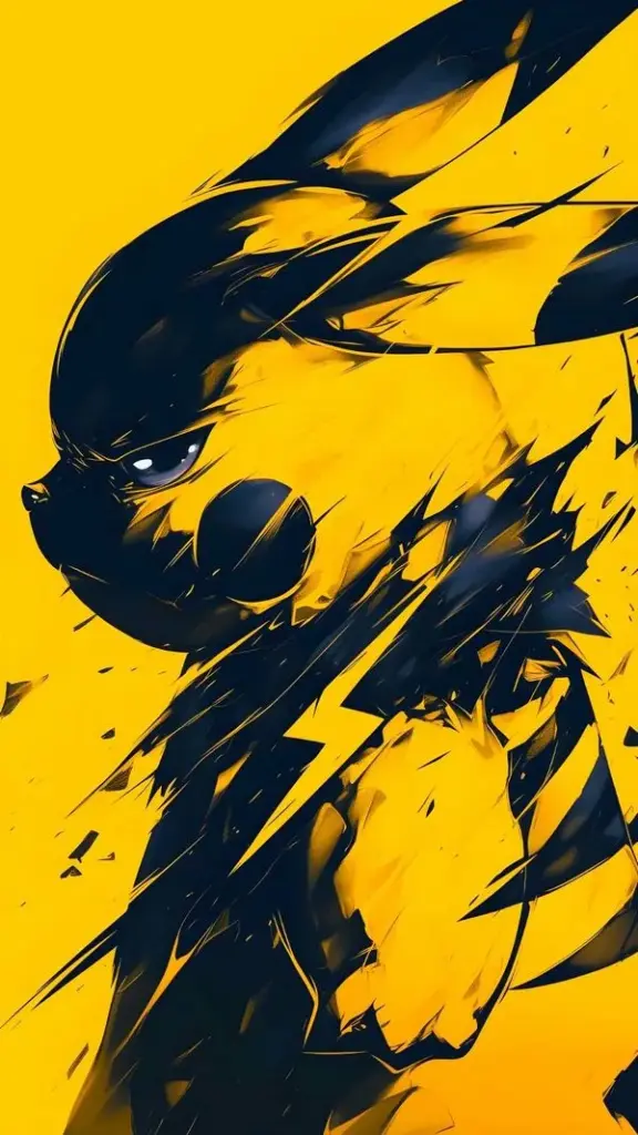 Silhouette Pikachu tông vàng đen, mảng màu mạnh, đường nét gọn, hợp kiểu tối giản cá tính