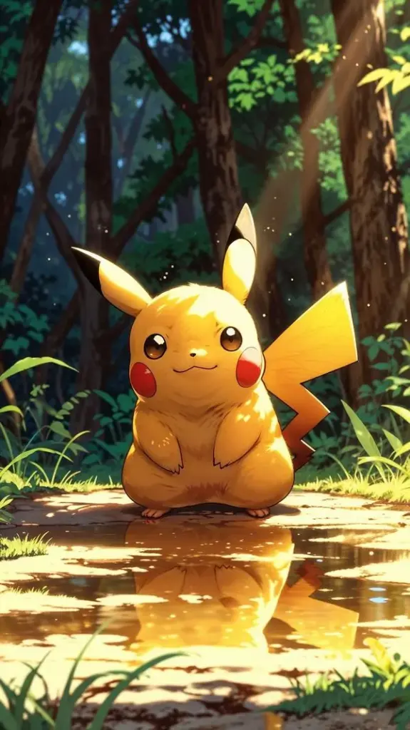 Pikachu ôm Poké Ball, nụ cười tinh nghịch, nền màu gradient mịn, hợp màn hình chờ sáng sủa