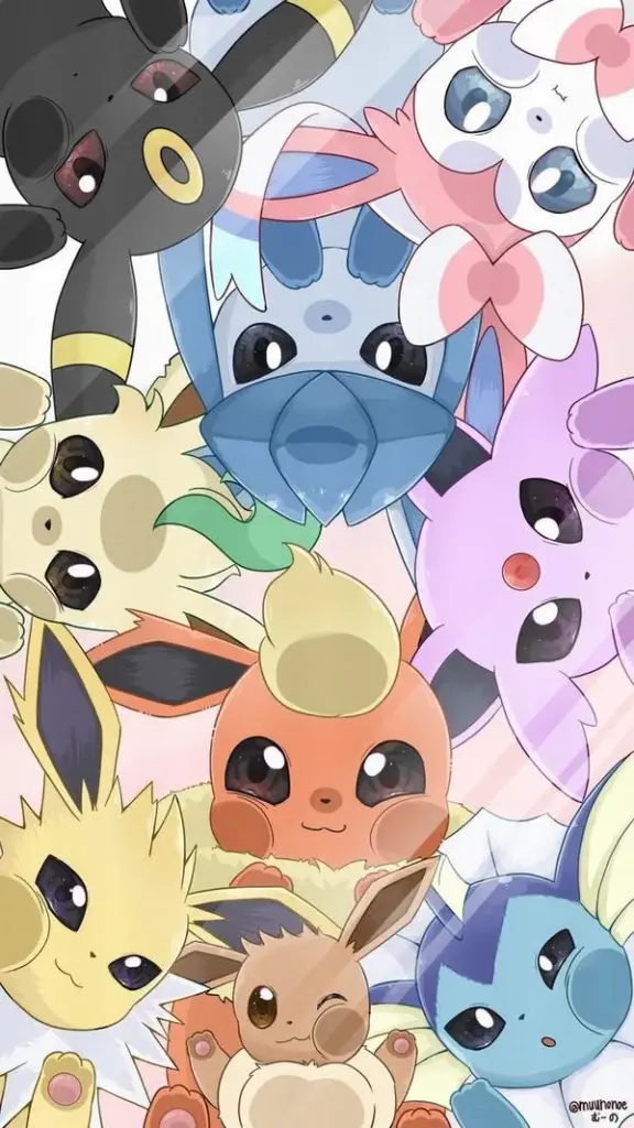 Bộ mặt đáng yêu của Eevee Umbreon Sylveon chen khung, nét vẽ mềm, nhìn là muốn lưu ngay