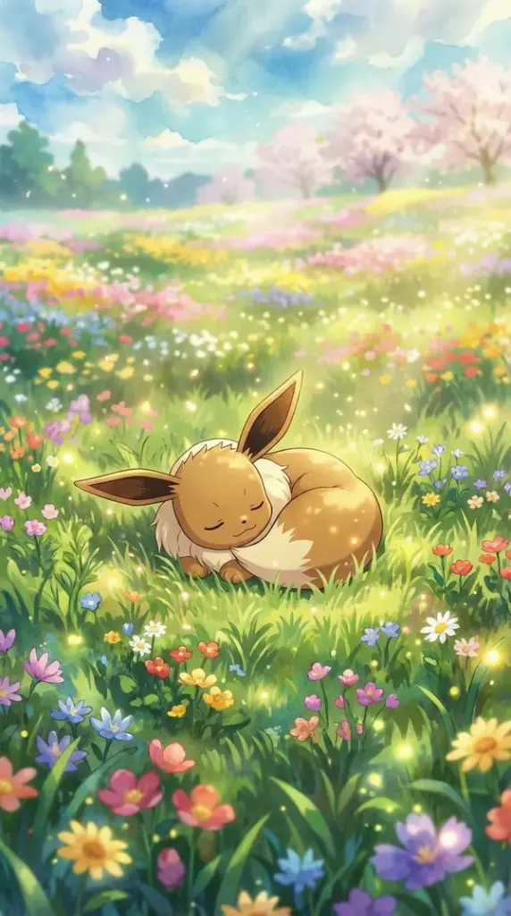 Eevee và Pikachu tạo đội hình đôi, phối chiến thuật né đòn, biểu cảm tập trung và tự tin