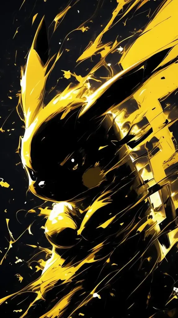 Hình nền điện thoại Zekrom lao trong tia sét, nền đen vàng tương phản, cảm giác điện giật.