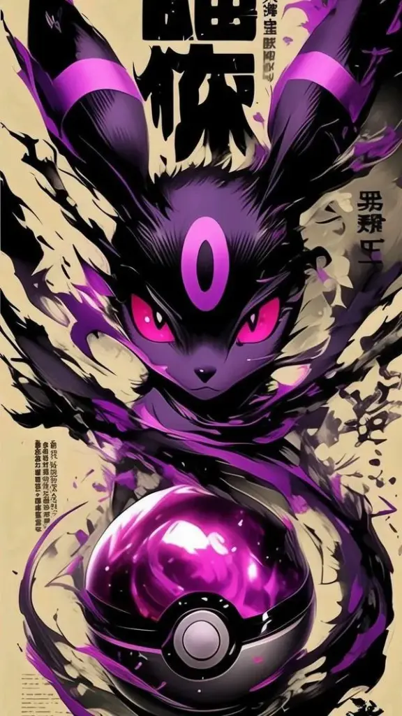 Umbreon poster tím, họa tiết cổ và bóng tối, nhìn gọn mà vẫn rất có thần thái.