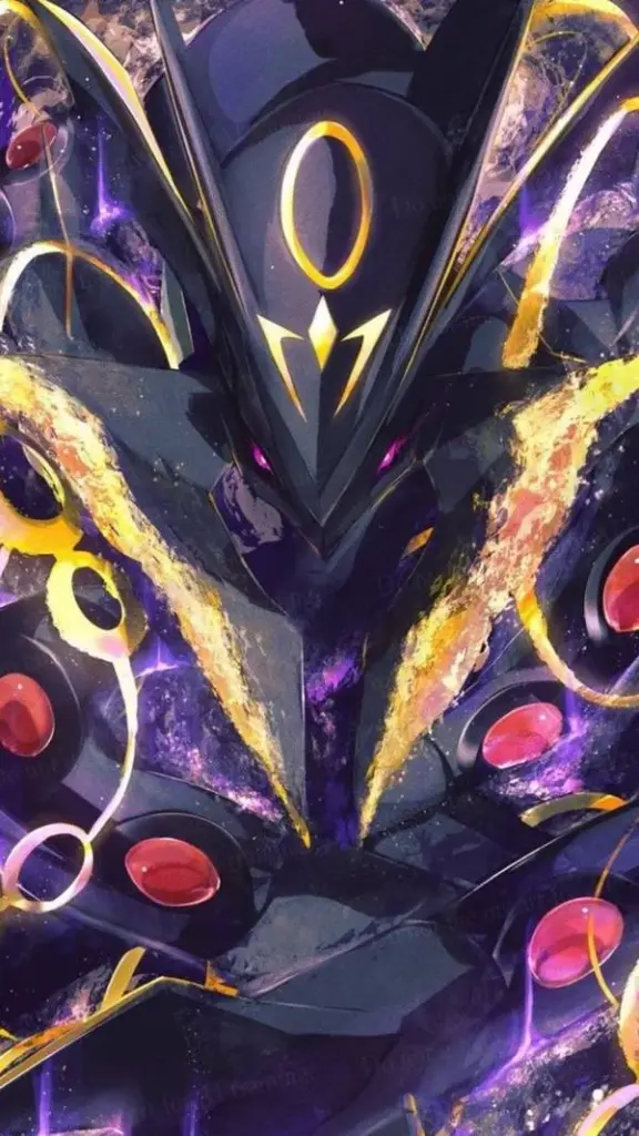 Umbreon cận mặt trong nền tối, vòng sáng vàng nổi, cảm giác bí ẩn và cân bằng.