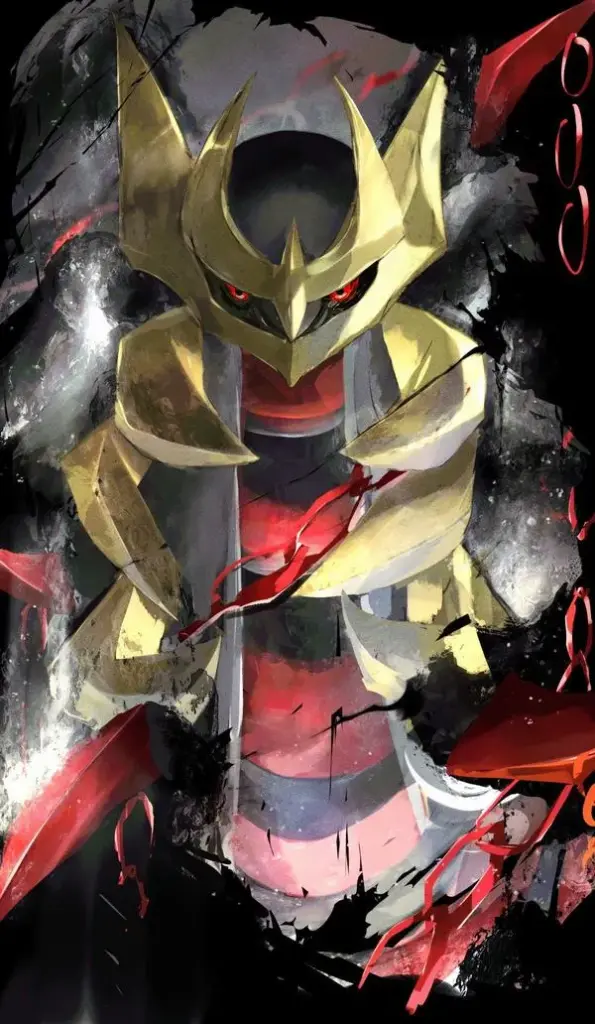 Ảnh nền Giratina tông xám đỏ, nền nứt vỡ, không khí u ám như kẻ bị ruồng bỏ.