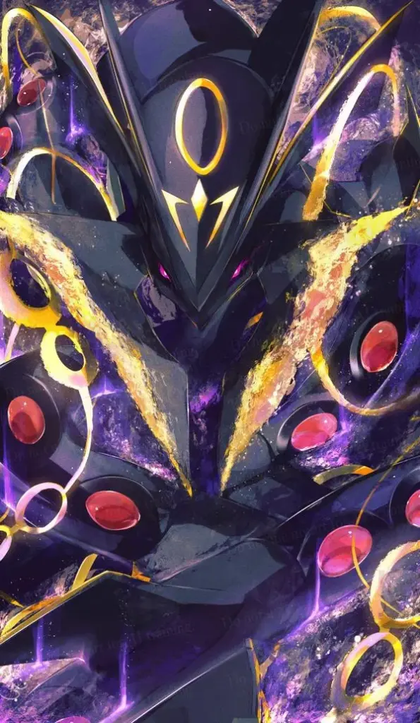 Màn hình khóa Umbreon bí ẩn, tông tối kịch tính, vòng sáng vàng nổi bật giữa nền không gian.