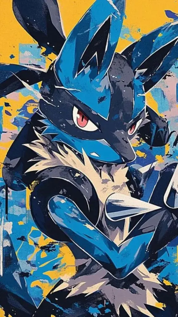 Lucario tạo dáng chiến đấu, mảng màu xanh đậm, đường nét sắc khiến icon dễ nhìn hơn.