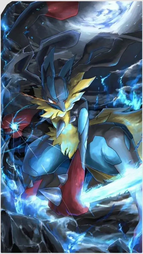 Ảnh nền Lugia trên bầu trời giông, sấm chớp mảnh, khoảng trống đặt biểu tượng ứng dụng khá gọn.