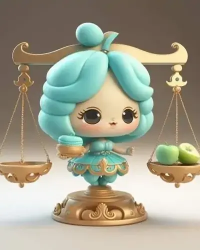 80 Hình Ảnh Cung Thiên Bình Nữ Anime Chibi dễ thương với váy xòe và biểu tượng cái cân nhỏ